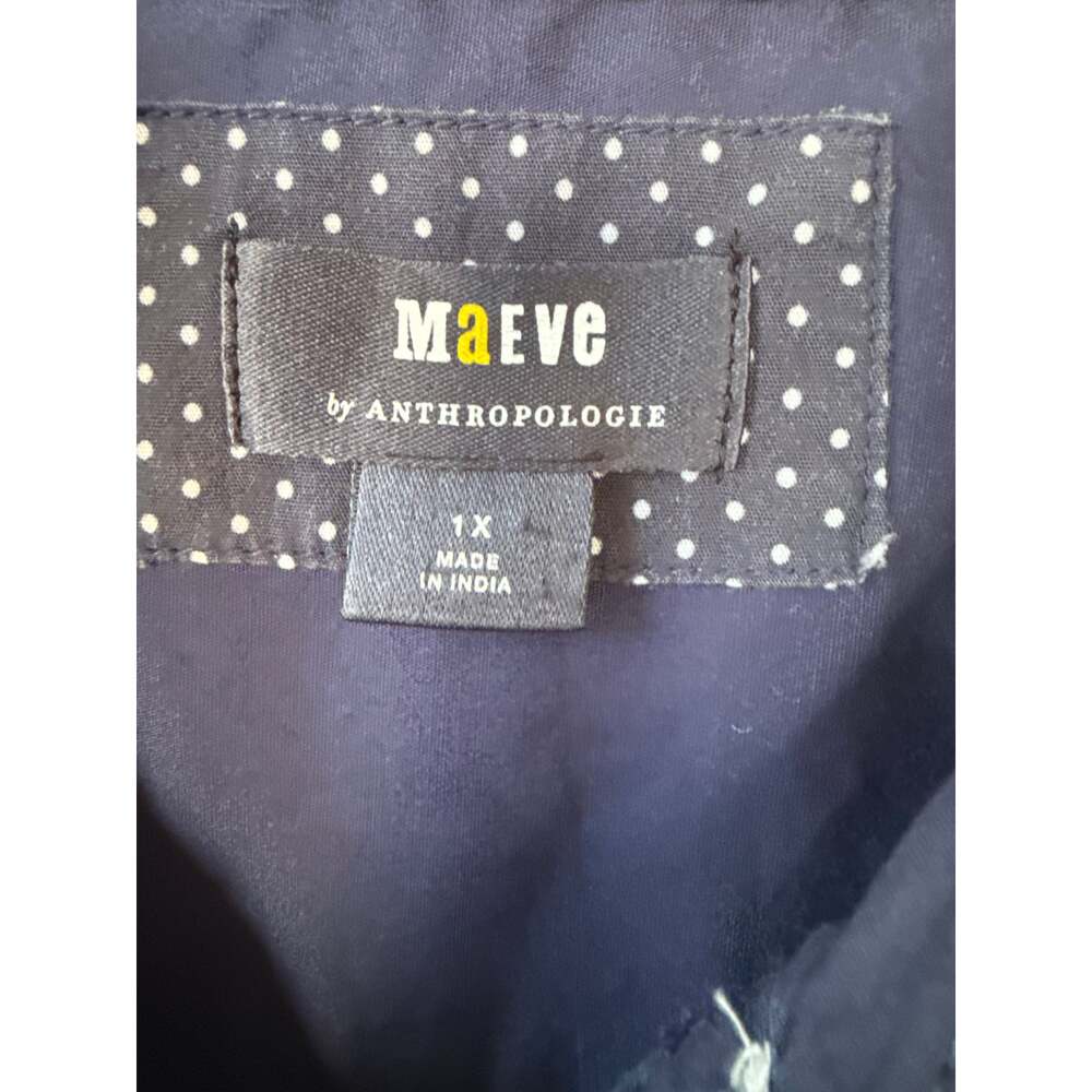 Maeve Anthropologie Navy Blue Cotton Button Down Shirt Tunic 1X Relaxed Fit - Picture 3 of 10